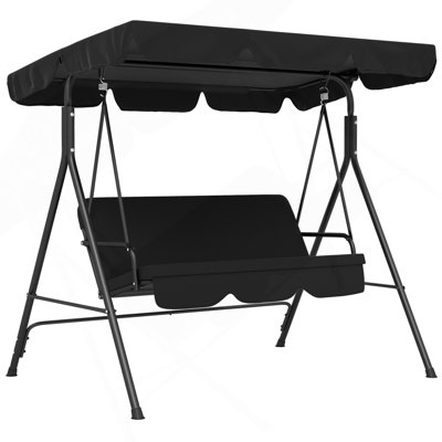 Outsunny 3-Seat Outdoor Patio Swing Chair With Removable Cushion, Steel Frame Stand And Adjustable Tilt Canopy For Patio, Garden, Poolside, Balcony, Backyard, Black 2