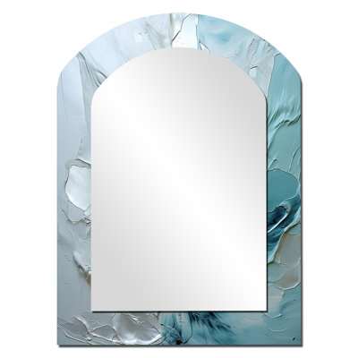 Argenté chatoyant - miroir asymétrique de paysages, miroir mural unique à arche grise, impression d'art en métal