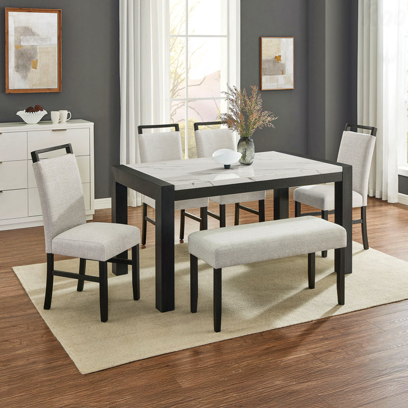 Banc 1 pièce de style contemporain - finition gris clair, siège rembourré, pour le salon et la salle à manger, structure en bois