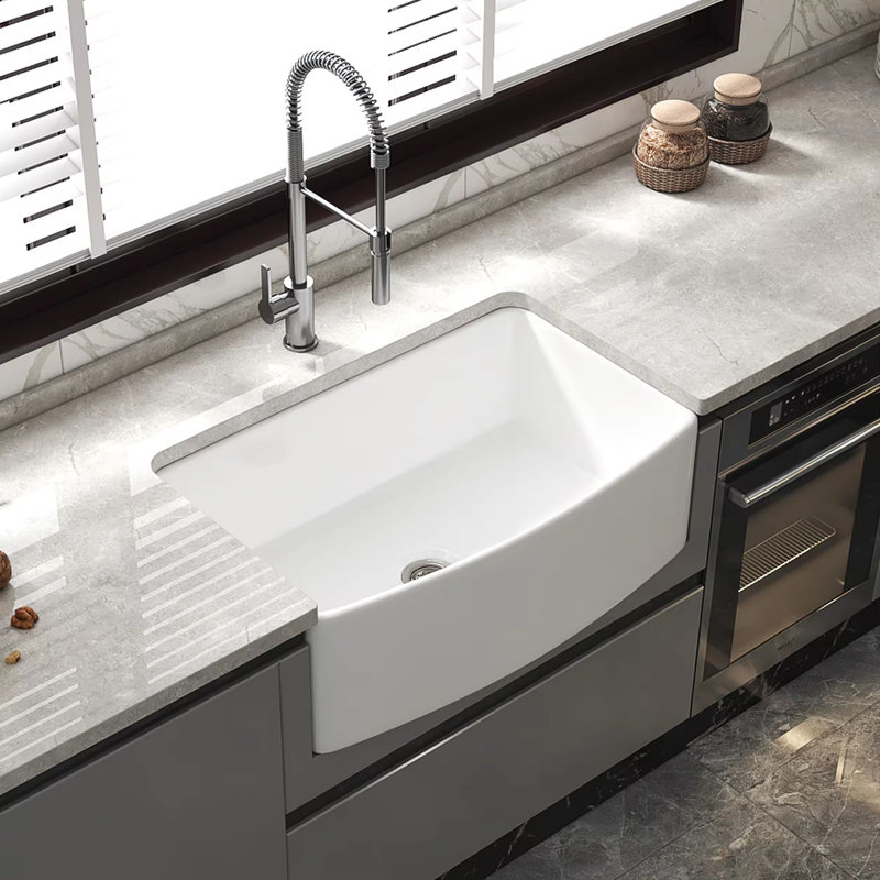 Évier de cuisine en argile réfractaire 33 po x l 18 po avec grille d'évier et crépine
