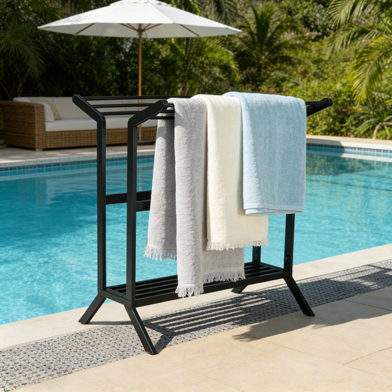 6 Freestanding Towel Rack, Metal Float Holder, Pool Float Storage, Poolside Organizer