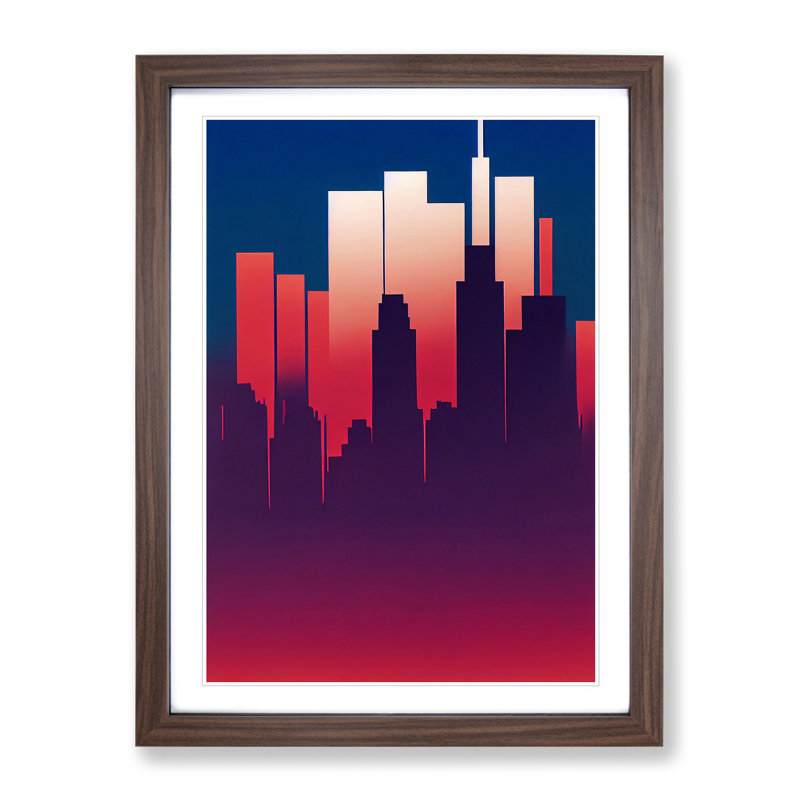 A Placid City Skyline Abstract 1 Piece Single Picture Frame Wall Art, 46cm H x 34cm W x 2cm D, Walnut