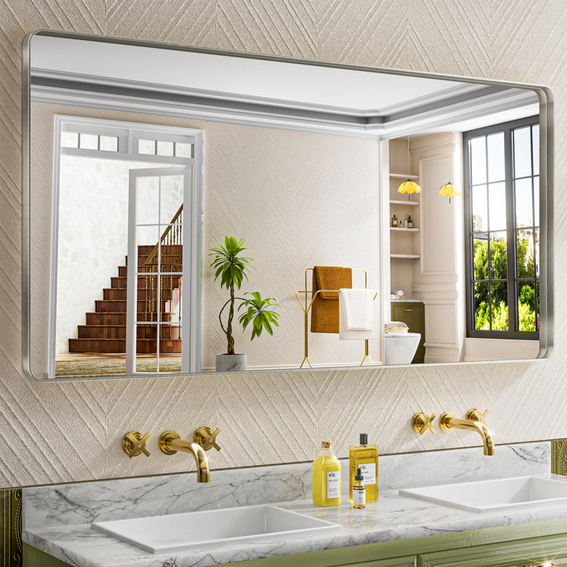 Miroir de salle de bain mural Llesenia, 72 po x 36 po, Argent argent, Rectangulaire