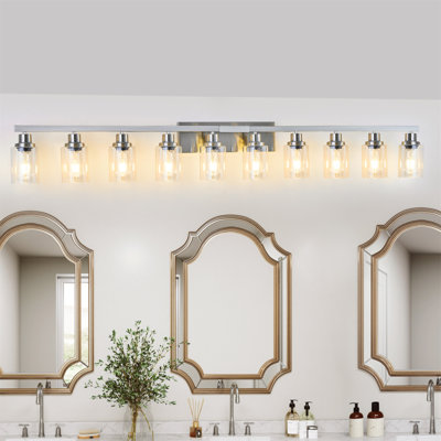 10 Light Bathroom Light Fixtures, Bathroom Vanity Light with Clear Glass, Brushed Nickel Bathroom Lighting Fixtures over Mirror, Large Vanity Lights for Bathroom, Vanity Lights for Mirror, Wall Sconce