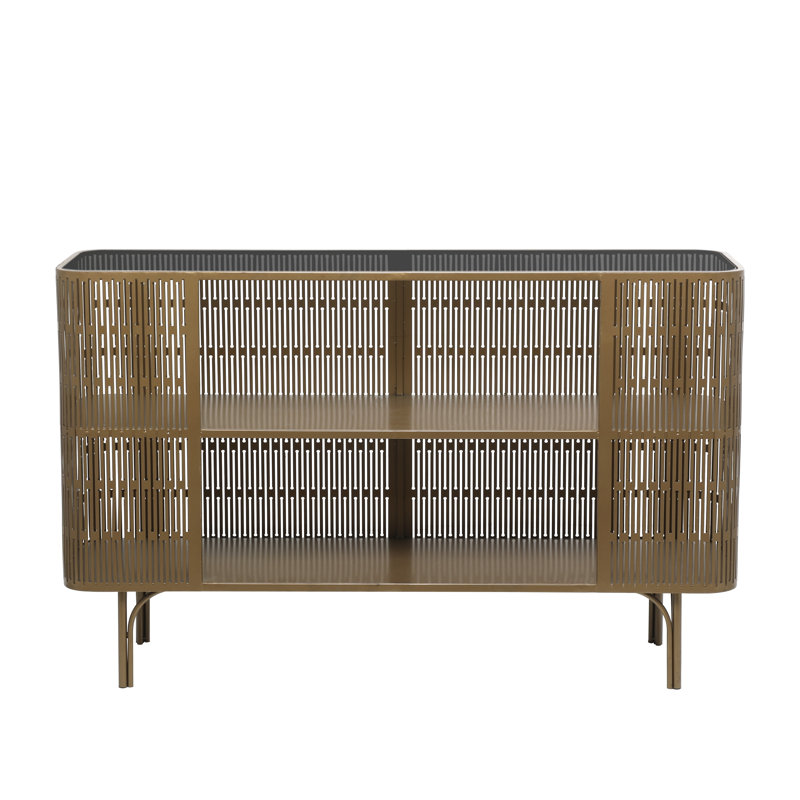 Mariha Metal Art Deco Inspired 1 Shelf Gold Console Table with Black Glass Top