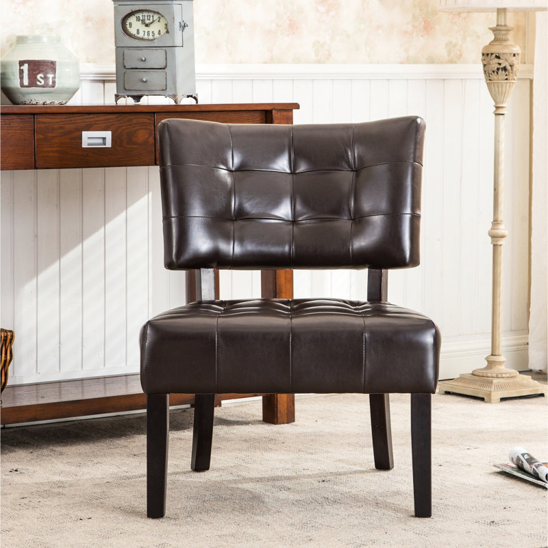 Fauteuil d'appoint surdimensionné en cuir de polyuréthane brun avec rembourrage pour le salon, Brun