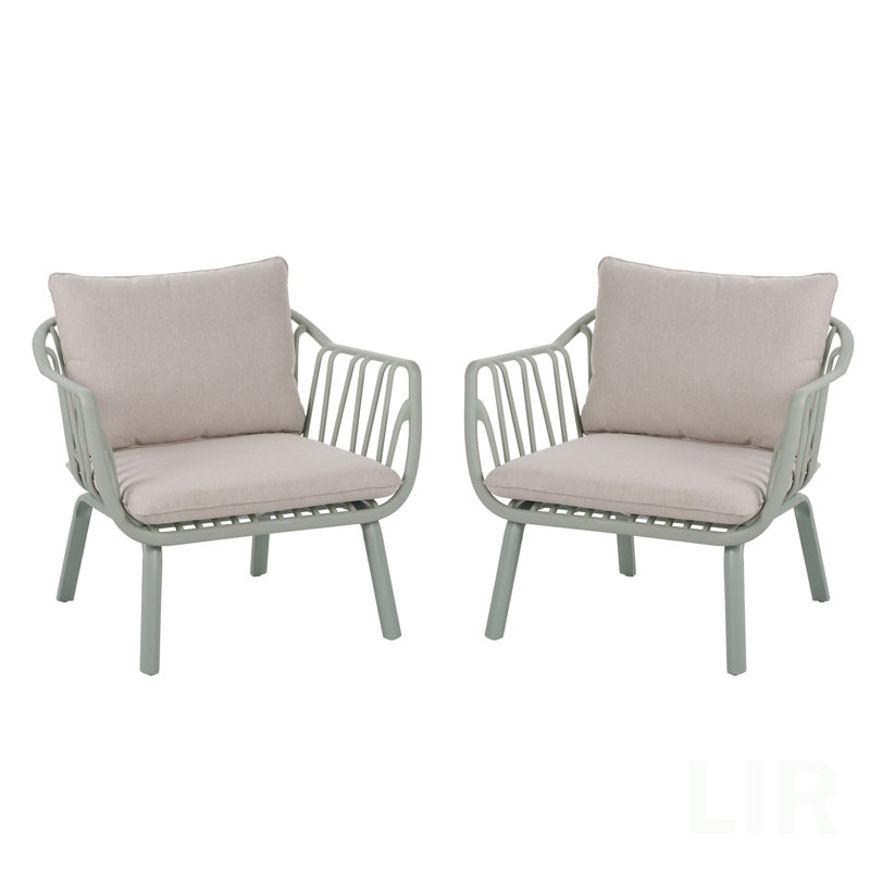 Fauteuil club d'extérieur Huron PP, finition verte avec coussin beige, ensemble de 2, chaise Huron