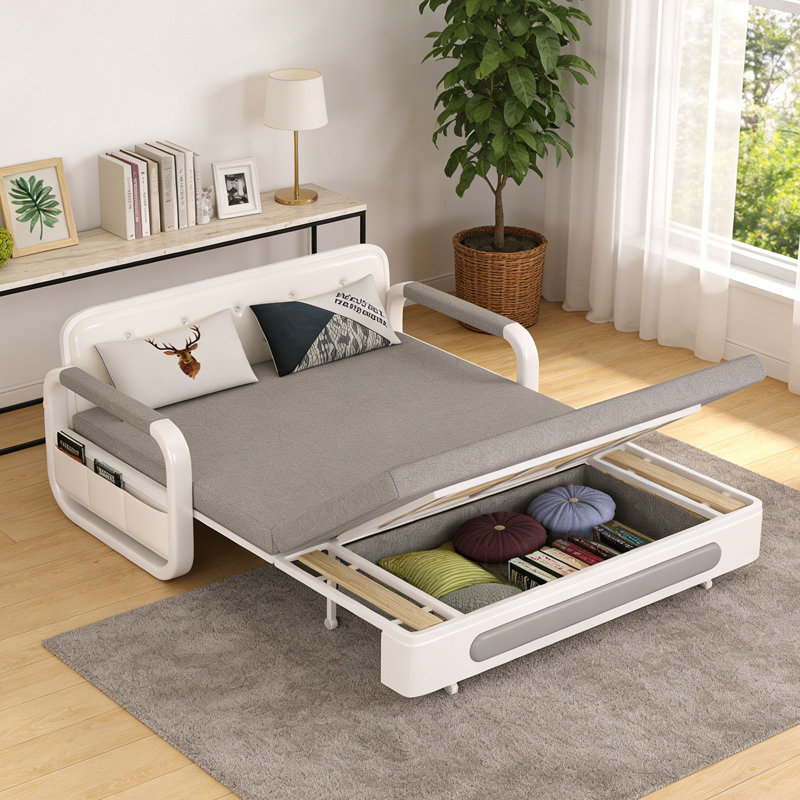 2 Seater Pull Out Sofa Bed Settee with Storage, 3-in-1 Convertible Sleeper Chair Guest Bed for Adults, Living Room or Bedroom, Small Spaces, Easy Assembly, Grey