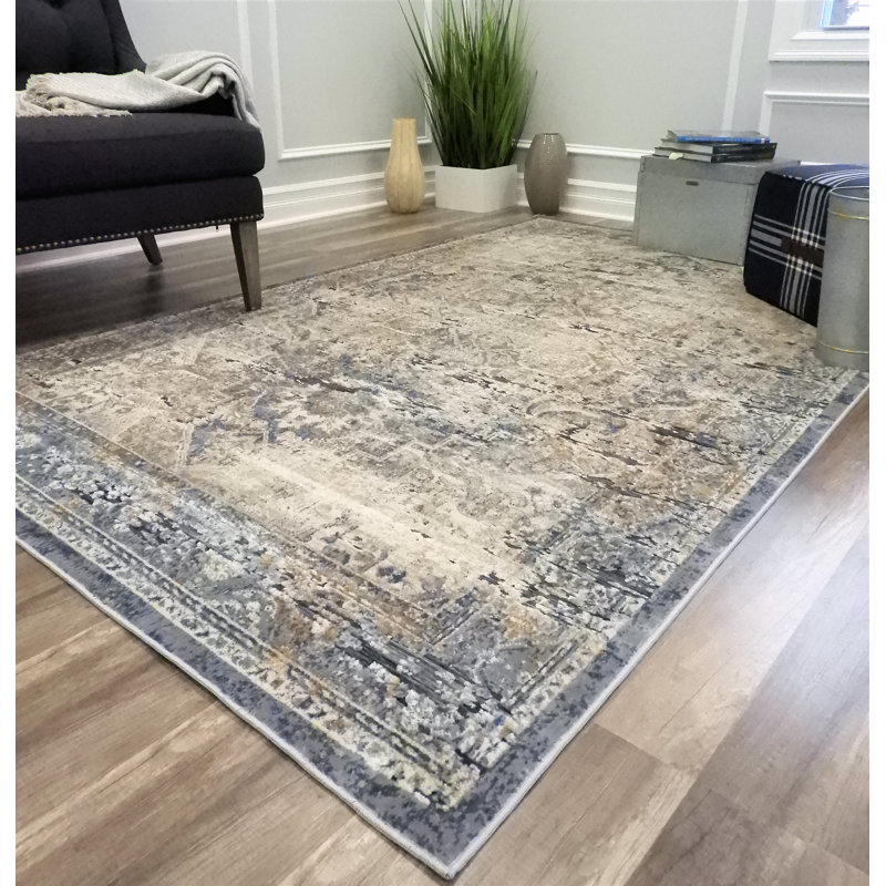 Anthony Abstract Blue Navy Area Rug, 8' x 10'