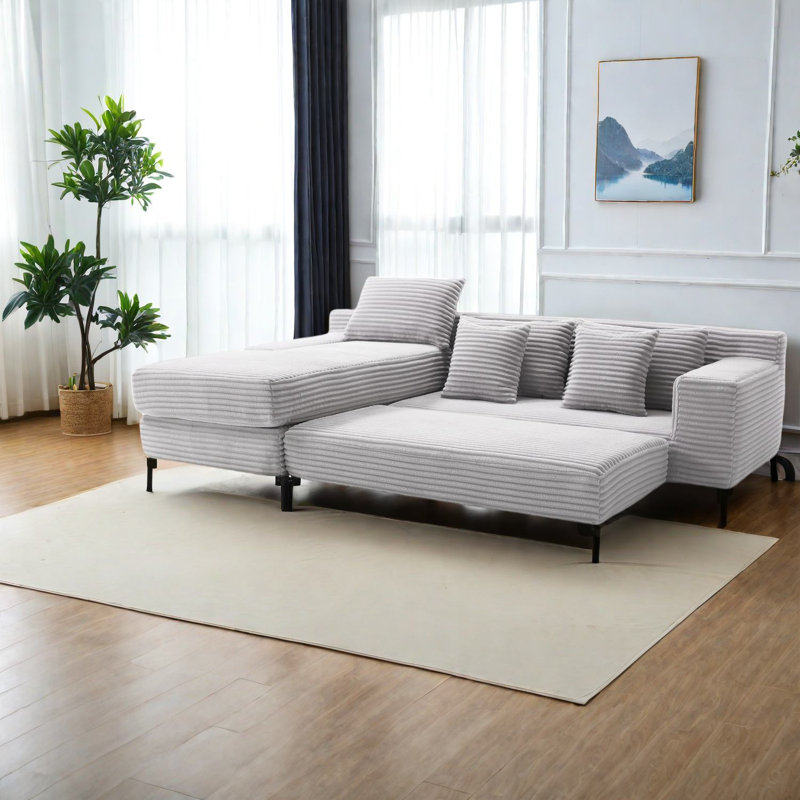 Space-saving Modern Fabric Sectionals, Light Gray L-shape Sofa For Living Room
