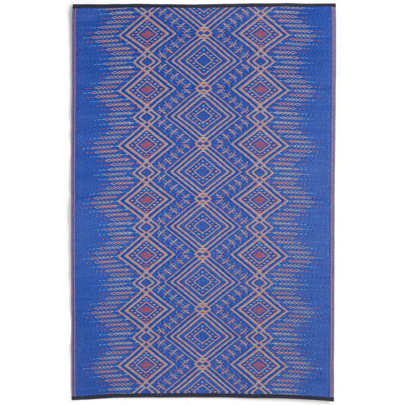 Blue Geometric Reversible Synthetic Outdoor Rug 6' x 9'