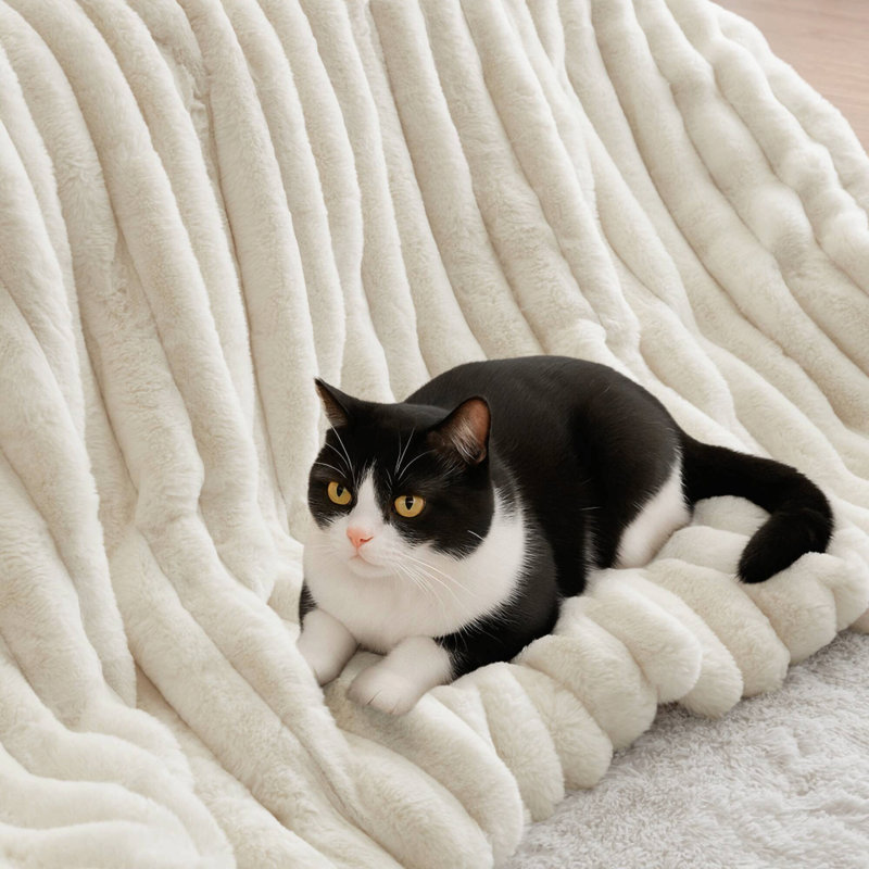 Faux Fur Comforter, Full/Queen Comforter + 2 Shams, Ivory