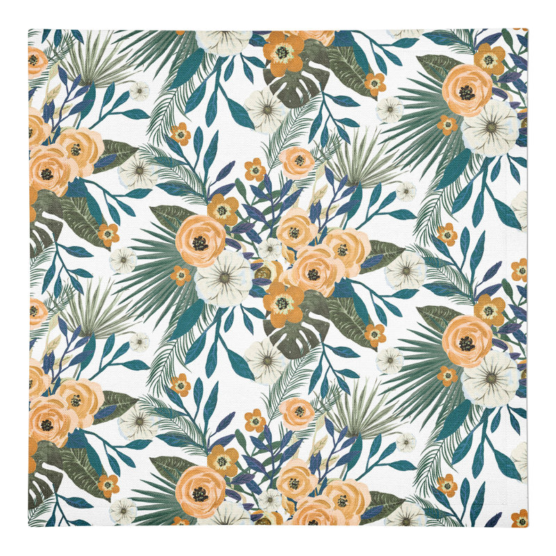 Gannaway Cotton Floral Square Napkin, White