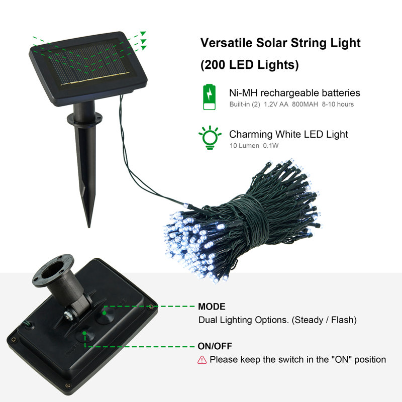 Jovanne 200 - Bulb 72' Solar Powered LED Mini String Light