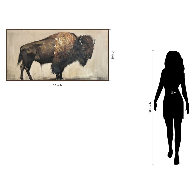 Art mural encadré majestueux bison - 60 po x 30 po - cadre brun foncé