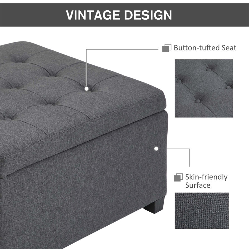 Repose-pieds capitonné polyvalent avec rangement spacieux et structure stable pour n'importe quelle pièce, Gris