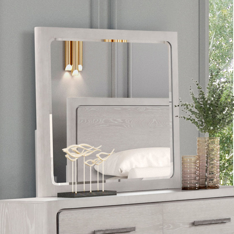 Commode 6 tiroirs avec miroir Henry, Chêne blanc