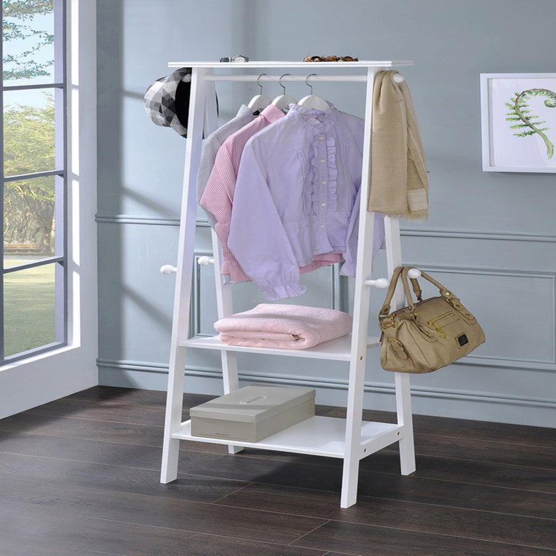59" Tall Standing Garment / Coat Rack, White Finish