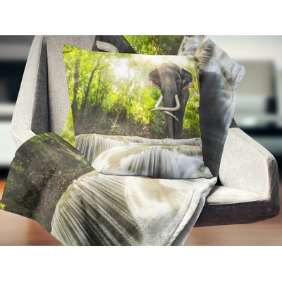 Erawan Waterfall with Elephant - Landscape Printed Pillow