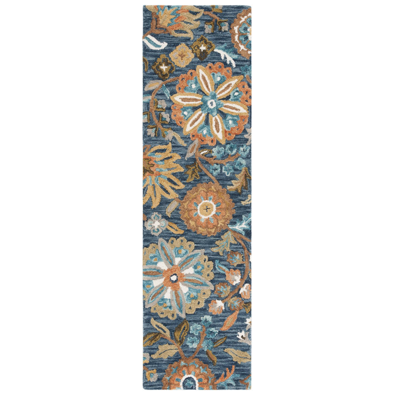 Rubylee Hand Tufted Wool/Cotton Floral Rug in Blue/Ivory, Runner 2'3" x 8'