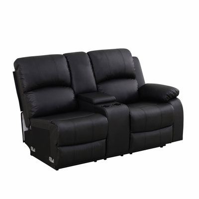 Black Breathable Semi PU Leather Recliner Loveseat, Double Reclining Sofa With Center Console, Storage, Cup Holders, Overstuffed Backrests For Living Room, Home Theater, Bedroom
