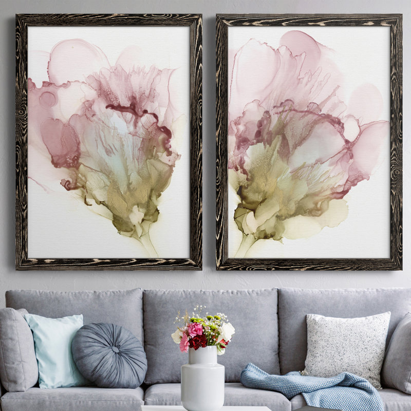 Floraison rose I, toile encadrée de qualité supérieure - prête à être accrochée, H 37,5 po x l 55 po x P 1,5 po