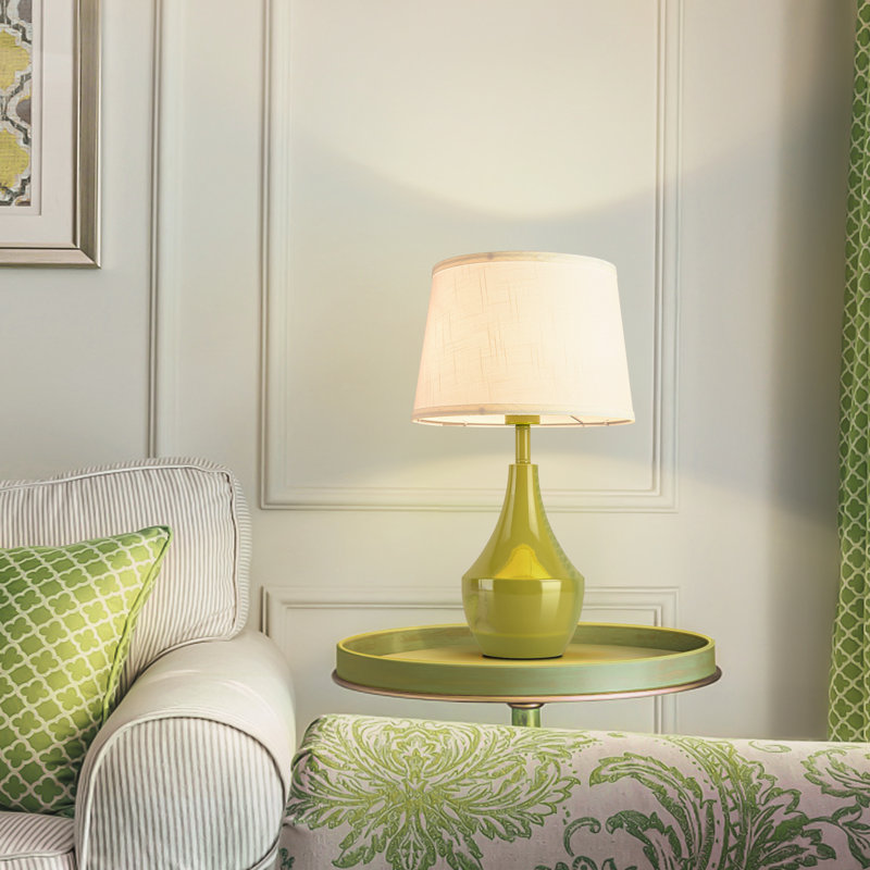 19.3 Inch Modern Green Bedside Table Lamp set of 2, Green, White