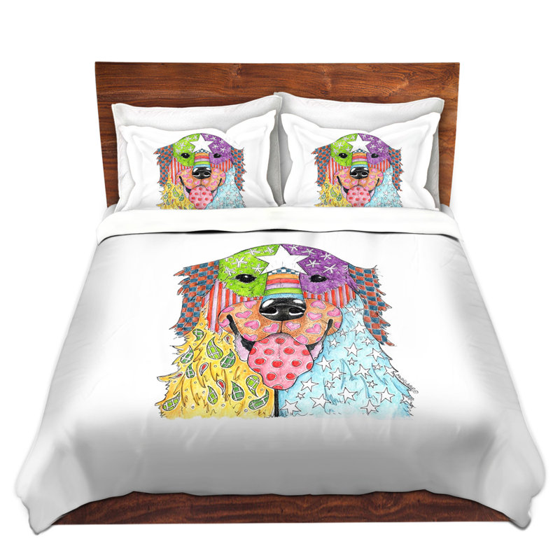  Ensemble de housse de couette Marley Ungaro Retriever Dog, 1 housse de couette grand + 2 taies standards, Blanc / Mauve