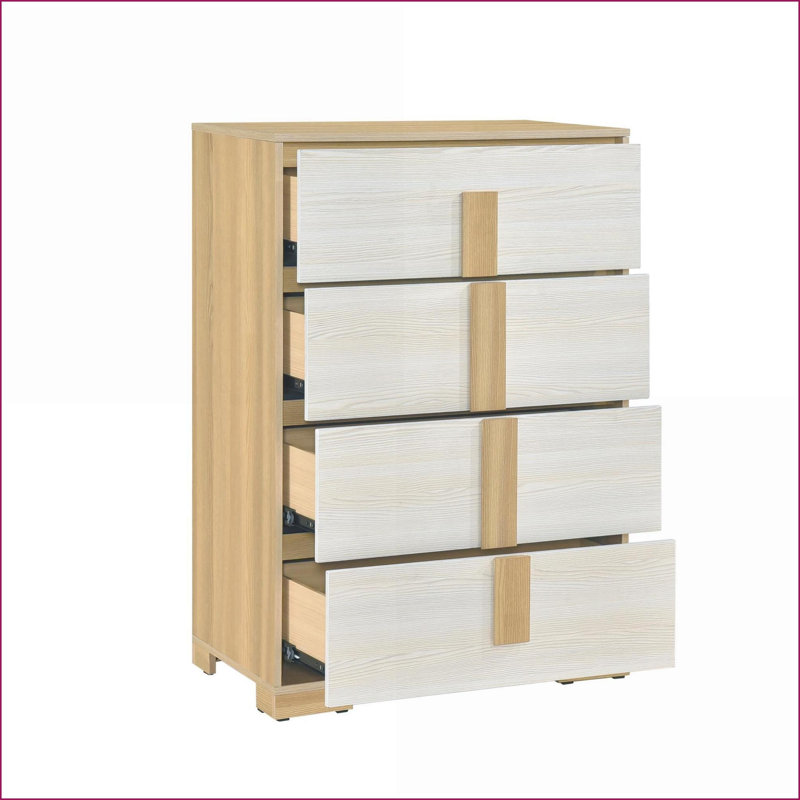 Commodes et amp; Armoire, commode de rangement contemporaine à 4 tiroirs | Naturel et naturel Blanc | Bois