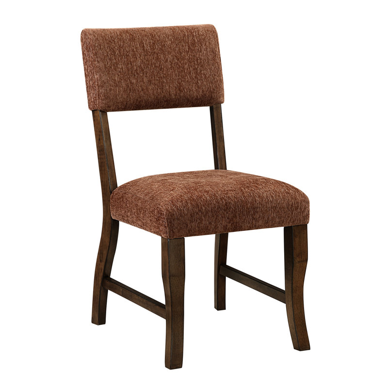 Chaises d'appoint contemporaines de salle à manger, revêtement chenille couleur rouille, ensemble de 2, fini bois brun, structure en chenille