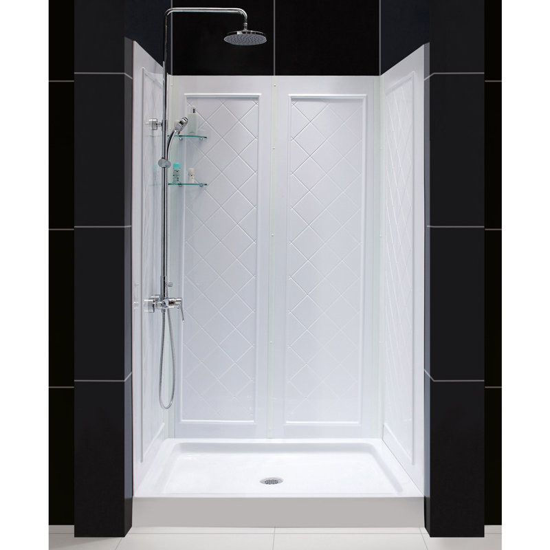 White Acrylic Alcove Shower Kit with Base and Backwall