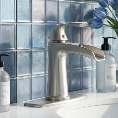 Waterfall Bathroom Faucet With Pop-Up Drain And Deck Plate – Single Handle, Hot & Cold Control