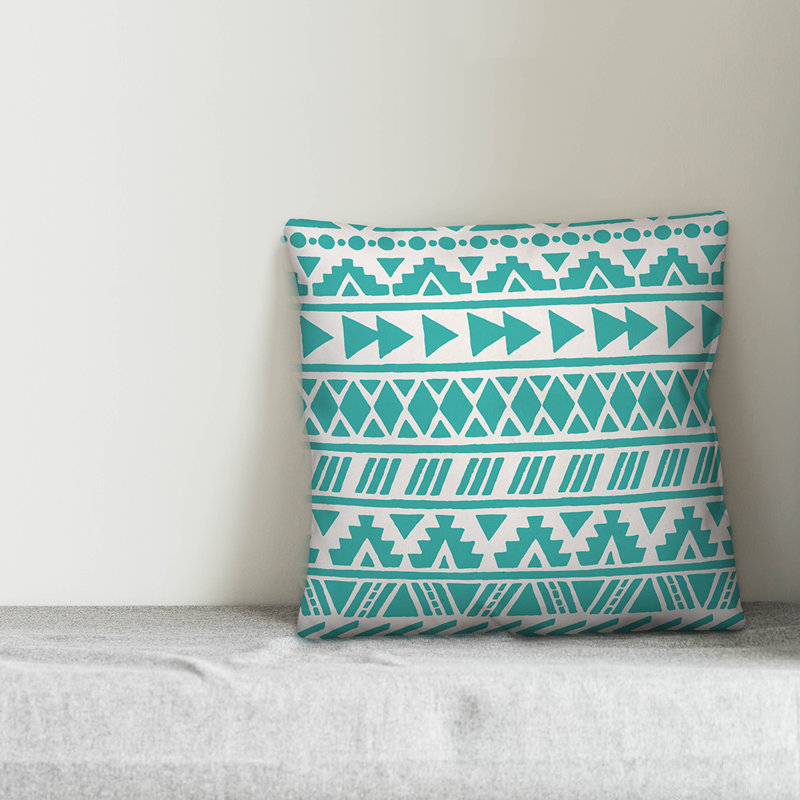  Coussin Tribal, 16 po x 1 po, Turquoise clair, Pas de bourre