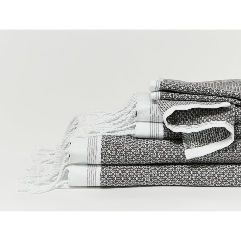 Mediterranean 6 Piece 100% Cotton Towel Set, Shadow/Deep Pewter, Washcloth - 1 Pack
