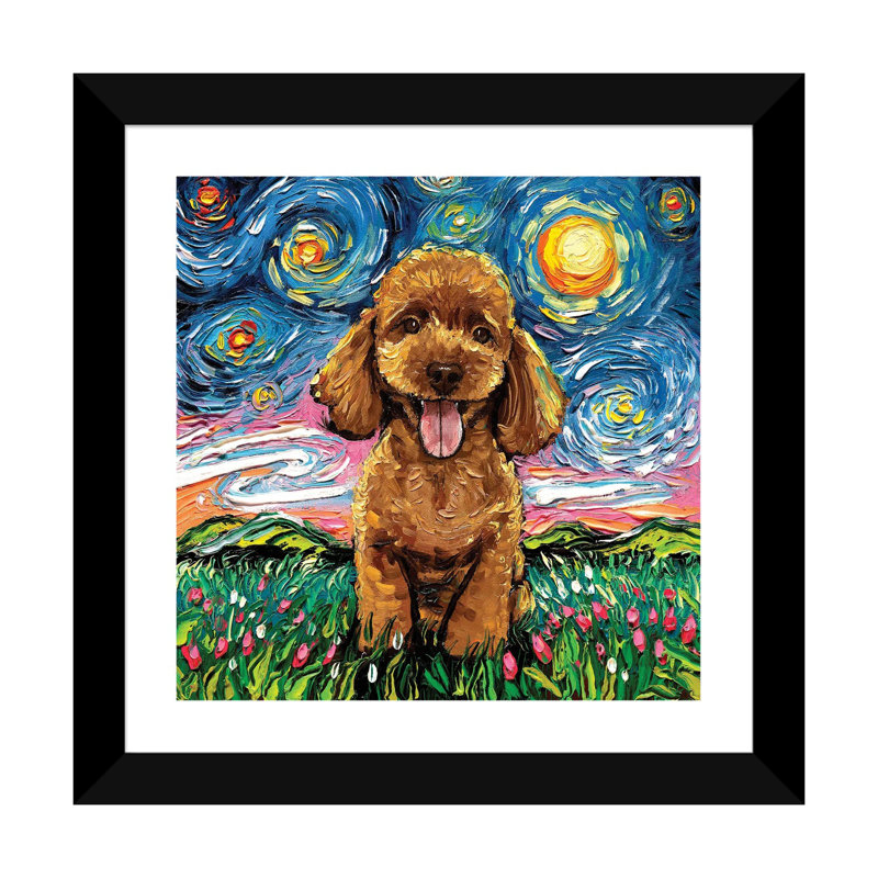 Reproduction d’art, "abricot Poodle Night" par aja Trèves, H 24 po x l 24 po x p 1 po, Papier encadré blanc, Blanc