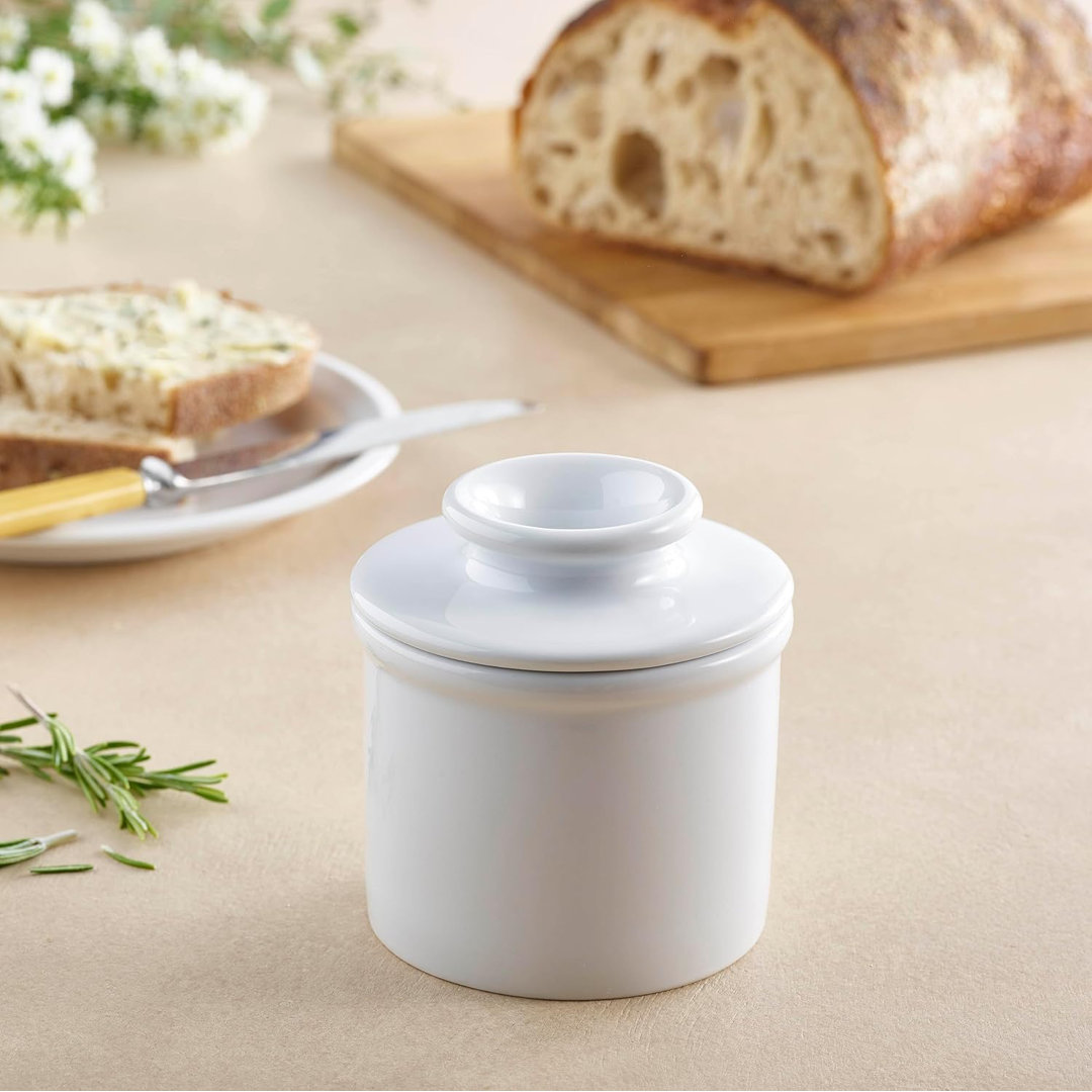 Butter Bell - The Original Butter Bell crock by L Tremain, a Countertop French Ceramic Butter Dish Keeper for Spreadable Butter, Specialty - Glossy White Butter Bell