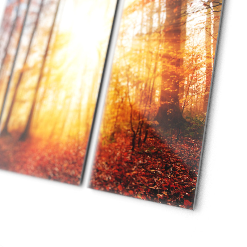 Autumn Lake - No Frame Print on Glass, 80cm H x 120cm W x 1.3cm D, Decimus 3 Piece Glass Set