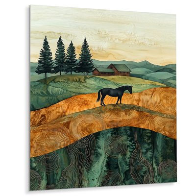 Equine Elegance Of The Horse By The Farm III - Horse Metal Wall Decor, Modern Metal Art Print