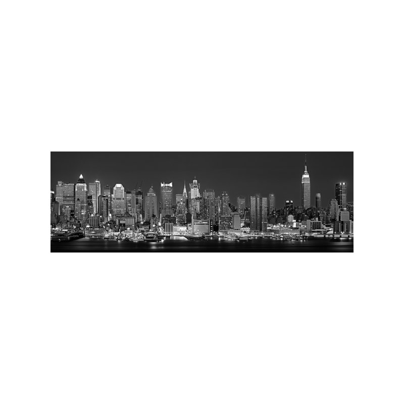 Illuminated Skyline In B&w, Manhattan, New York City, New York, Usa by Panoramic Images - No Frame Panoramic Print on Canvas