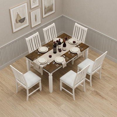 7-Piece  Extendable Dining Table Set with Rectangular Table and 6 Upholstered Slat-Back Chairs