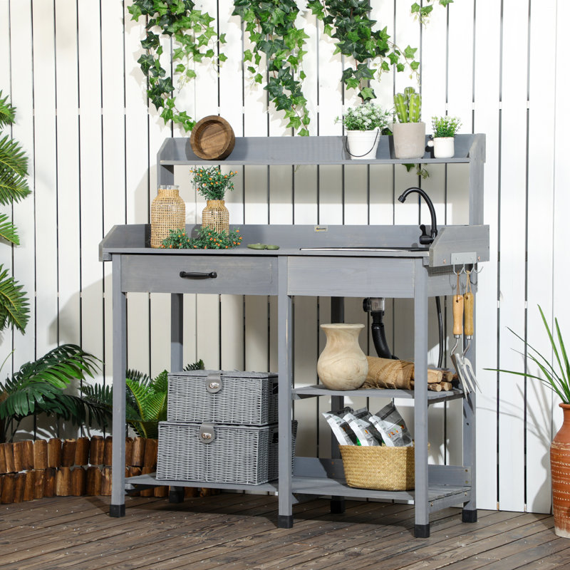 Table de rempotage, poste de travail de jardin avec tiroir