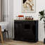 Armoire à poubelle de cuisine enduite noire - deux tiroirs, un grand espace de rangement, des compartiments de poubelle, modernes et pratiques