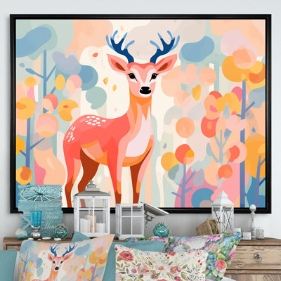 Art floral mural, cerf rose