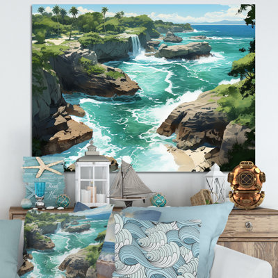 Vue aérienne côtière de l'île, sérénité, art mural tropical côtier