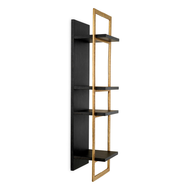 Wall Cabinet Belcanto Charcoal Gray Oak Veneer Brushed Brass Finish