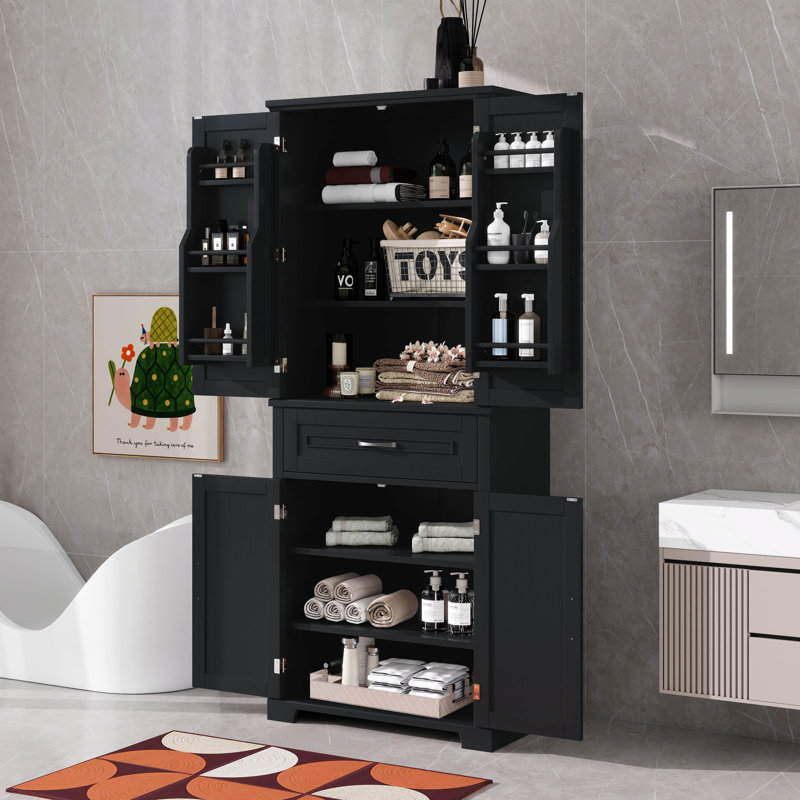 Armoire de rangement de 72 po de hauteur avec portes et tiroir, plusieurs espaces de rangement avec tablettes réglables et supports de rangement