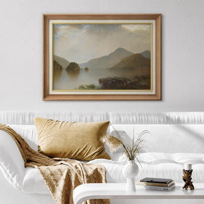 Lake  River Landscape " IDEA4WALL Premium Framed Wall Art Oil Painting Red Flower Nature Wilderness Illustrations Fine Art Farmhouse/Country Decorative Rustic Vintage Antique Classic for Bedroom " Graphic Art Print