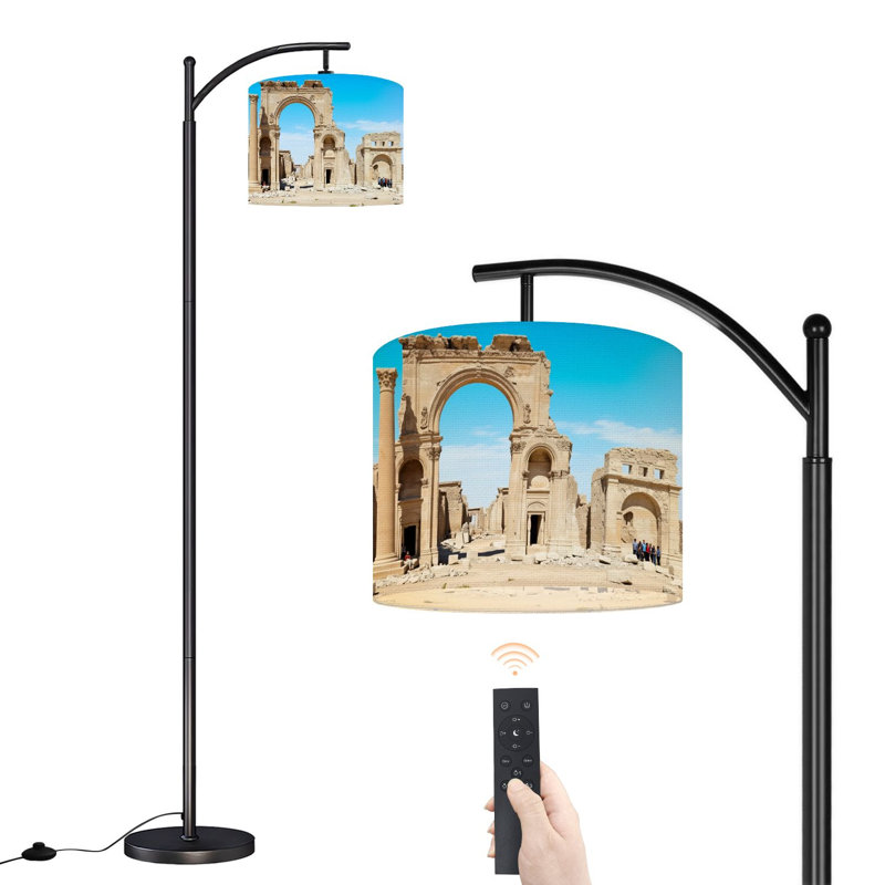 Arc Floor Lamp Ancient Arch Ruins Palmyra Desert Landscape Floor Lamps with Remote LED Lights Adjustable Lamp Shades Tall Standing Lamps for Reading Office Living Room