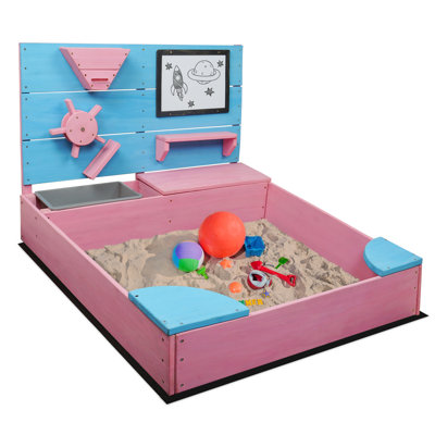 Belleze 39.4'' x 7.7'' Solid Wood Rectangle Sandbox with Cover