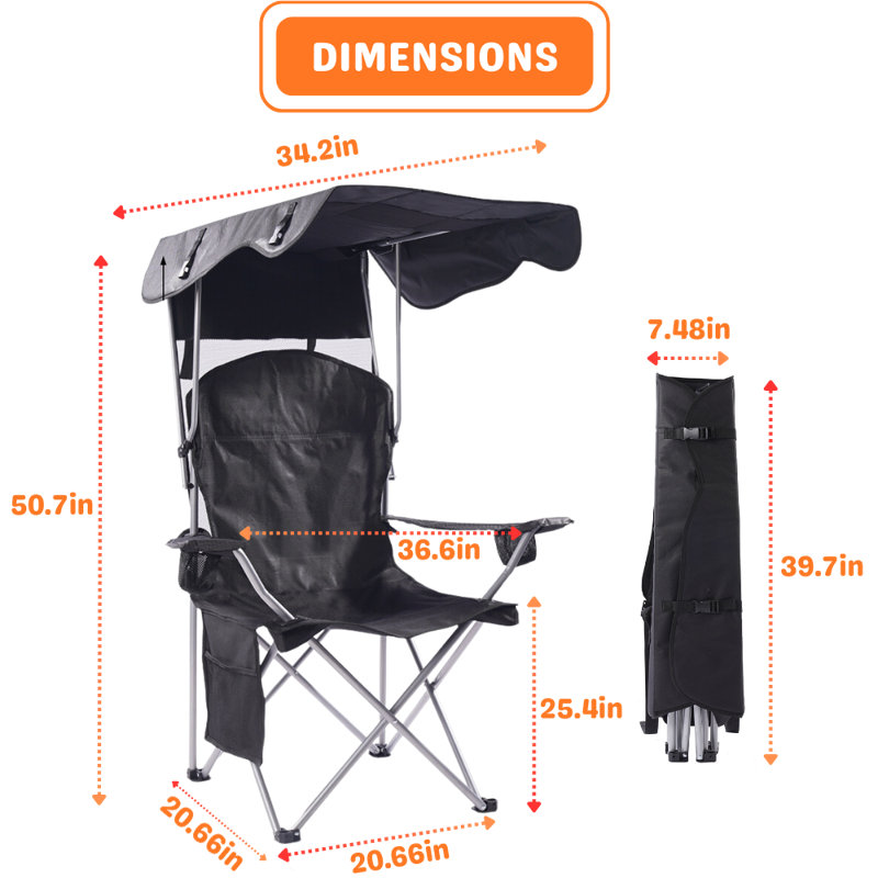 Portable Chair With Shade Canopy Beach Chairs For Adults Canopy Shade Seating Camping And Folding Chairs For Outside, Black